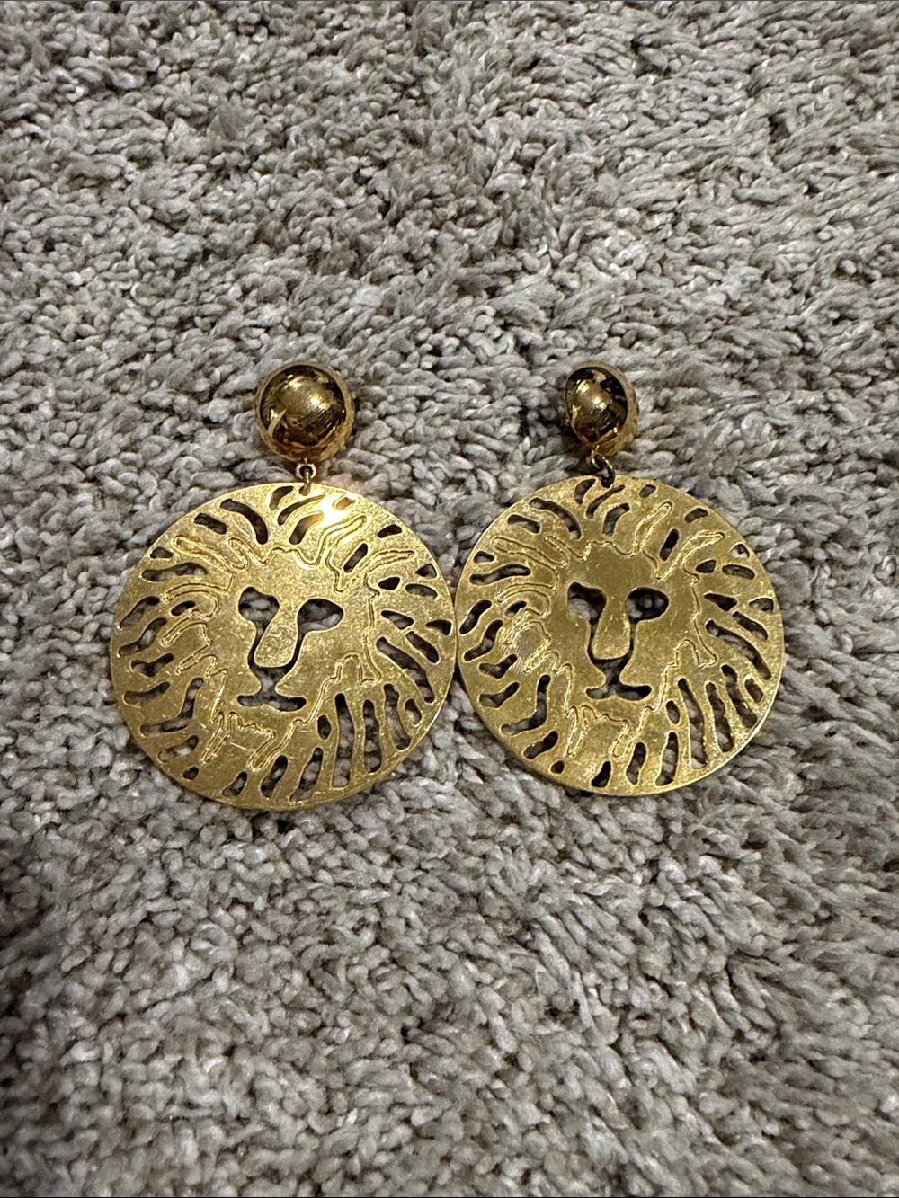 Vintage Anne Klein Gold Lion Disc Drop Earrings